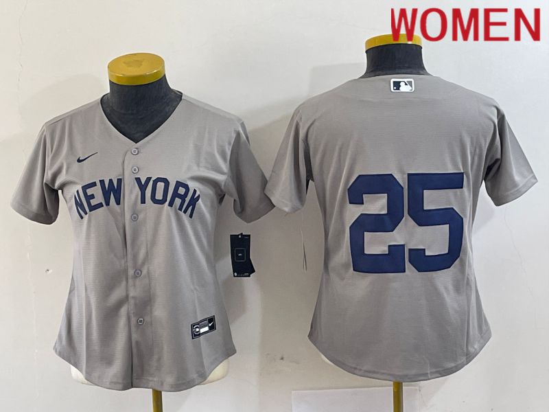 Women New York Yankees #25 No Name Grey Nike Game 2024 MLB Jersey style 1